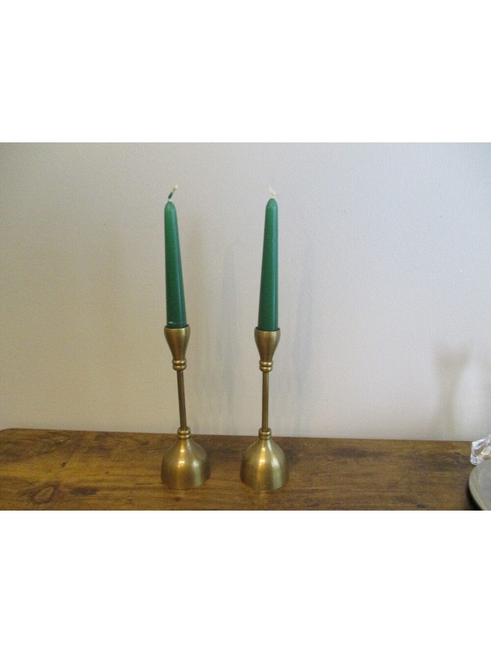 MidCentury Slim Brass Candlesticks Pair, Vintage Tulip Base Taper Candle Holders